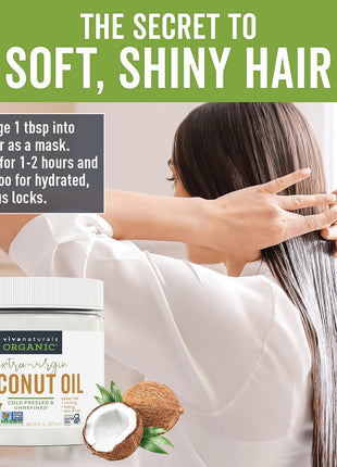 Viva Naturals Organic Coconut Oil, 16 fl oz – Unrefined, Cold-Pressed Extra Virgin Coconut Oil, USDA Organic & Non-GMO, Natural Cooking Oil, Hair Oil & Skin Oil