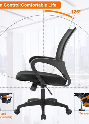 BestOffice Ergonomic Office Chair | Mid-Back Swivel Desk Chair | Black | with Lumbar Support, Adjustable Height & Breathable Backrest | Sponge Seat & Rolling Wheels | for Home, Office | Pack of 1