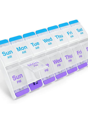 Ezy Dose Weekly (7-Day) AM/PM Pill Organizer, X-Large Case, Blue/Purple | Daily Vitamin Box & Supplement Medicine Planner, 2 Times a Day Push Button Compartments, Portable & Travel-Friendly, BPA-Free