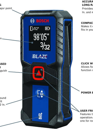 BOSCH GLM100-23 100 Ft Blaze Laser Distance Measure, Includes 2 AA Batteries