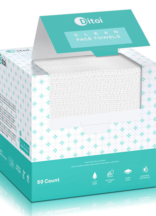 Face Towels, 10 inch×12 inch Disposable Face Towel, Face Towelettes XL, Ultra Soft Makeup Remover Dry Wipes, Thick Face Towel for Sensitive Skin, 50 Count (1 Pack)