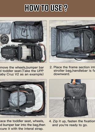 RAYMACE Padded Stroller Travel Bag for Airplane with Wheels | Stroller Gate check bag Fits UPPAbaby Vista V2, Cruz V2(Remove Rear Wheels), Travel Safe Protection Bag, Patterned Design