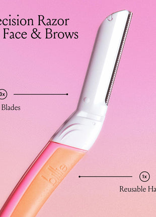 Billie Face Razor for Women Dermaplaning, Malibu - 1 Handle, 3 Refills