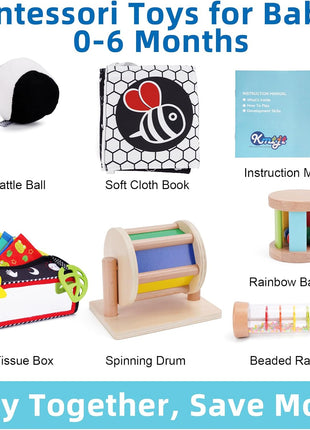 Montessori Toys for Babies 0-6 Months, Learning Educational Box Wooden Toys | Sensory Wooden Baby Infant Newborn Toys 0-6 Months | 1st First Birthday Gifts for 0 6 12 18 Months Boys Girls