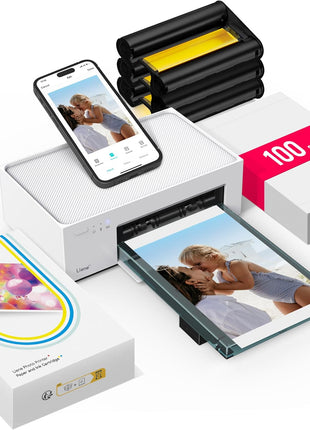 Liene M100 4x6'' Photo Printer, Phone Printer 100 Sheets & 3 Cartridges, Full-Color Photo, Portable Instant Photo Printer for iPhone Android, Thermal Dye Sublimation, Wi-Fi Picture Printer 100 Papers