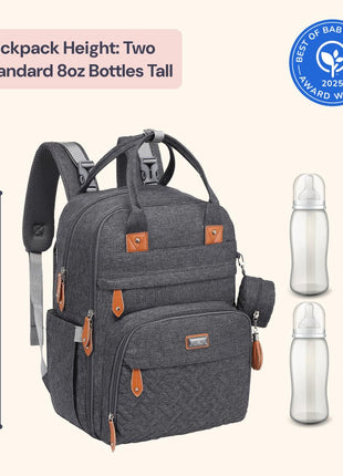 BabbleRoo Diaper Bag Backpack - Baby Essentials Travel Tote - Multi Function Water Resistant Diaper Bag, Travel Essentials Baby Bag with Changing Pad, Stroller Straps & Pacifier Case - Dark Gray