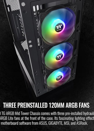 Thermaltake View 200 TG ARGB Motherboard Sync ATX Tempered Glass Mid Tower Computer Case with 3x120mm Front ARGB Fan, CA-1X3-00M1WN-00