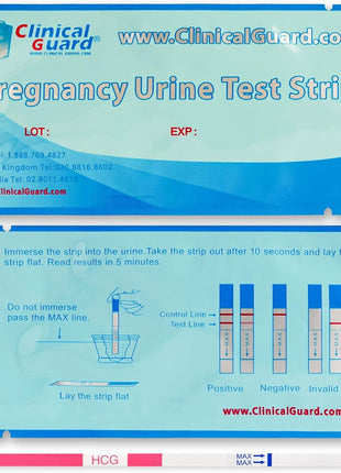 Clinical Guard 25 Pregnancy Tests Early Detection Strips - Sensitive & Accurate Measurement Within 5 mins -Pregnancy Test Strips for Women - HCG Test Strip Kit- Pruebas De Embarazo