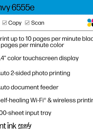 HP Envy 6555e Wireless All-in-One Color Inkjet Printer, Portobello, Print, scan, copy, Duplex printing Best-for-home, 3 month Instant Ink trial included, AI-enabled (714N5A)