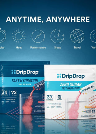 DripDrop Hydration Packets   Bold Variety Pack   Single Serve Electrolytes Powder Drink Mix   Watermelon, Berry, Lemon, Orange   Non GMO, Gluten Free, Vegan   32 Sticks