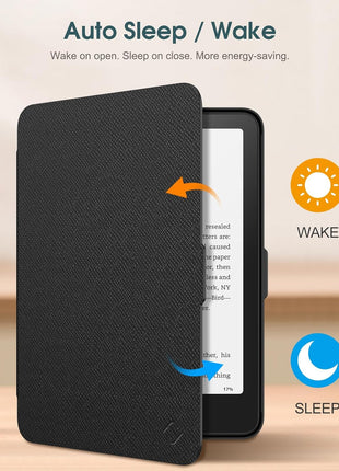 Fintie Case for 7 inch All-New Kindle Paperwhite (12th Generation, 2024) and Kindle Colorsoft - Slim Lightweight Shell PU Leather Protective Cover with Auto Sleep/Wake, Black