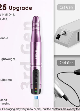 COSLUS Cordless Nail Drill Electric File: Professional for Acrylic Gel Dip Powder Nails Portable Nail Drill Machine Kit for Manicure Pedicure Nail Set with Everything Rechargeable Lightweight