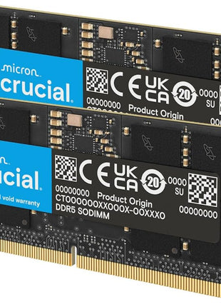 Crucial 32GB DDR5 RAM Kit (2x16GB), 5600MHz (or 5200MHz or 4800MHz) Laptop Memory 262-Pin SODIMM, Compatible with Intel Core and AMD Ryzen 7000, Black - CT2K16G56C46S5
