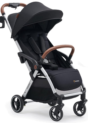 Babideal Lightweight Travel Stroller for Baby, Self-Folding Toddler Stroller with Large Canopy, One-Hand Operated Reclining Seat, Cup Holder Included - Newborn to 50lbs. (Black)