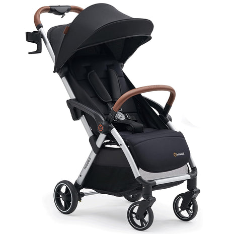 Babideal Lightweight Travel Stroller for Baby, Self-Folding Toddler Stroller with Large Canopy, One-Hand Operated Reclining Seat, Cup Holder Included - Newborn to 50lbs. (Black)