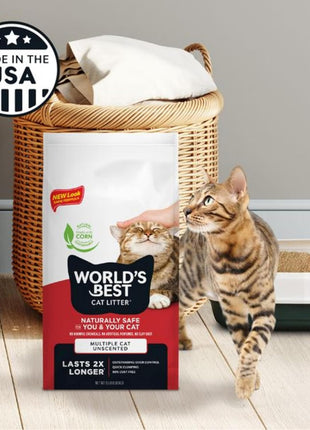 WORLD'S BEST CAT LITTER Multiple Cat Unscented, 15-Pounds - Natural Ingredients, Quick Clumping, Flushable, 99% Dust Free & Made in USA - Long-Lasting Odor Control & Easy Scooping