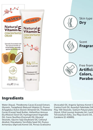 Palmer's Natural Vitamin E Concentrated Cream, 2.1 Ounce (Pack of 2)