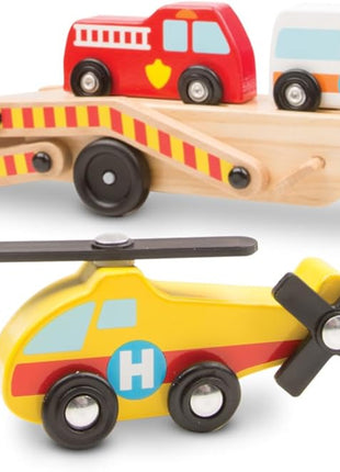 Melissa & Doug Emergency Vehicle Carrier Wooden Truck with 4 Rescue Vehicles