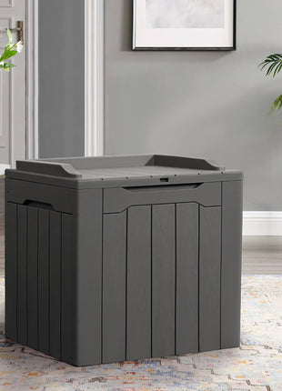 Flamaker Deck Box 31 Gallon Waterproof Resin Small Deck Box with Lid, Indoor Outdoor Package Delivery Box, Organization and Storage for Patio Furniture, Garden Tools, Outdoor Cushions (Grey)