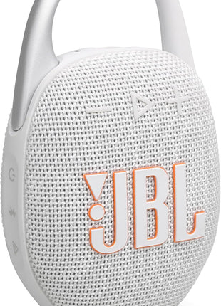 JBL Clip 5 - Ultra-Portable, Waterproof & Dustproof Bluetooth Speaker, Big Pro Sound with Punchy bass, Integrated Carabiner, Up to 12 Hours of Play, Made in Part with Recycled Materials (White)