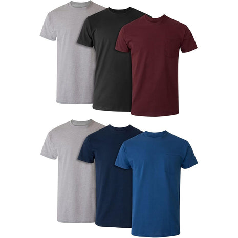 Hanes Men's Pocket T-Shirt Pack, 6-Pack, Cool & Breathable Cotton Tees, Stay-Tucked Undershirts for Men