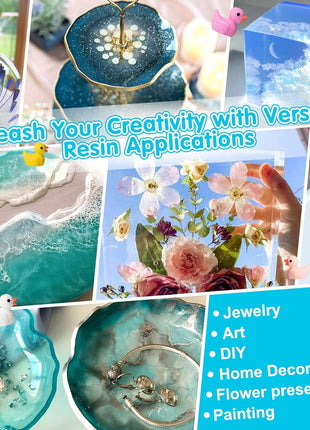 Teexpert Epoxy Resin Crystal Clear: 64OZ Epoxy Resin kit Fast Curing Heat Resistant for Casting Coating Art DIY Craft Jewelry Wood Table Top Flower Preservation- 2 Part(32OZ Resin and 32OZ Hardener)