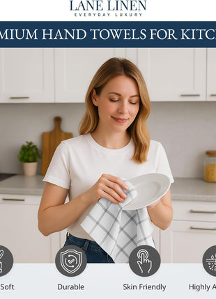 LANE LINEN Cotton Kitchen Towels and Dish Cloths Set, 6-Pack – Absorbent, Quick-Drying Dish Towel, 18" x 28", Soft, Premium Hand and Tea Towels - Grey