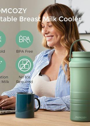 Momcozy 22oz Portable Breastmilk Cooler for 24H Outdoor, Newborn Essentials | 24 Hours & 360° Surrounded Cooling, 2 Extra Baby Bottles for Better Storage, Life Saver for Working Mom, Hassle-Free Cleaning