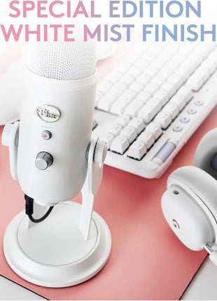 Logitech Creators Blue Yeti USB Microphone for Gaming, Streaming, Podcast, YouTube, Discord, PC, Studio Sound, Plug & Play-White Mist | White Mist Yeti USB Mic, 4 Pickup Patterns, Blue Vo!ce, 3.5mm Headphone Monitoring, USB Plug-and-Play