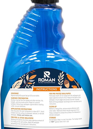 Roman's E-Z Hang Peel & Stick Wallpaper Helper, Clear, Non-Staining, 32-OZ | Provides Slip and Increased Adhesion