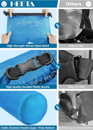 HEETA Dry Bag Waterproof for Women Men, 5L/10L/20L/30L/40L Roll Top Lightweight Dry Storage Bag Backpack with Phone Case for Travel Swimming Boating Kayaking Paddle Board Camping Beach Accessories
