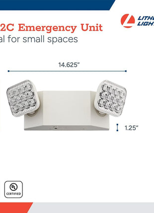 Lithonia Lighting Basics LED Emergency Light, Adjustable Heads 120/277V 1Pk | 2 Aimable Heads, Wall Mount, Damp Rated, 90-Min Backup, Ideal for Stairways, Hallways, Egress Paths, White, 1-Pack (EU2C M6)