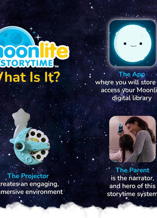 Moonlite Storytime Projector + The Three Little Pigs Single Story | Learning Gift for Children Ages 1 Year and Up, Ideal for Bedtime, Storytime and Family Travel, Storybook Art Projection