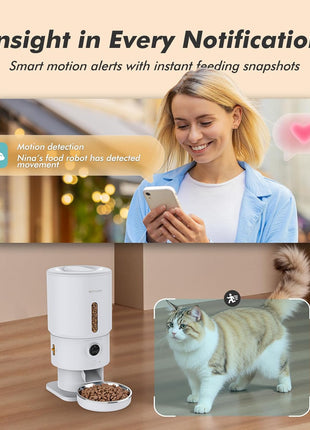 Automatic Cat Feeder with Camera - 5G WiFi Timed Cat Food Dispenser, 1080P HD Video with Night Vision, 1-15 Meals, 1-99 Portions, 2-Way Audio, Keeps Dry Food Fresh, 5L Auto Pet Feeder Also for Dogs