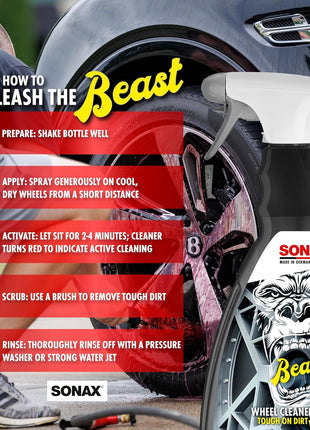 SONAX Beast Wheel Cleaner | Brake Dust Cleaner | Color Changing Rim Cleaner | Strong Wheel Cleaner | Easy Wheel and Rim Cleaner | Removes Baked On Brake Dust | 1 Liter | 33.8 fl oz
