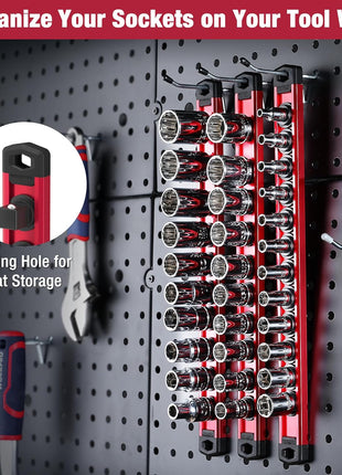 WORKPRO Magnetic Socket Organizer, Heavy Duty 3/8-Inch Drive Socket Rail | 1 Piece Socket Holder with 10 Spots, Aluminum Alloy, Rotatable & Movable Clips, Efficient Organization