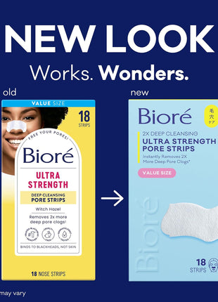 Bioré Witch Hazel Ultra Strength Blackhead Remover Pore Strips, Clears Pores up to 2x More than Original Pore Strips, features C-Bond Technology, Oil-Free, Non-Comedogenic Use, 18 Count (Pack of 12)