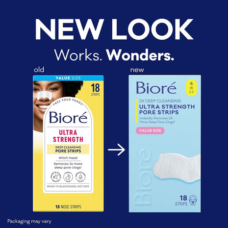 Bioré Witch Hazel Ultra Strength Blackhead Remover Pore Strips, Clears Pores up to 2x More than Original Pore Strips, features C-Bond Technology, Oil-Free, Non-Comedogenic Use, 18 Count (Pack of 12)