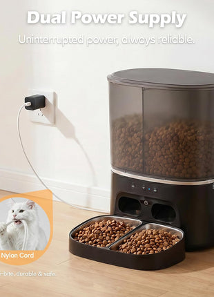 Automatic Cat Feeder with Camera, Automatic Dog Feeder Dry Food, 8L Dual Hopper Auto Cat Food Dispenser, 1080P HD Video with Night Vision/2-Way Audio/APP, 5G WiFi Pet Feeder with Low Food Tray-Black