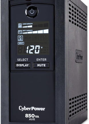 CyberPower CP850AVRLCD Intelligent LCD UPS Battery Backup | Surge Protector, 850VA/510W, 9 Outlets, AVR, Mini-Tower