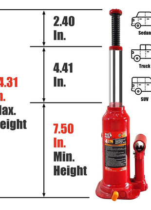 Torin T90413 Big Red Hydraulic Bottle Jack with Carrying Case, 4 Ton (8,000 lb) Capacity