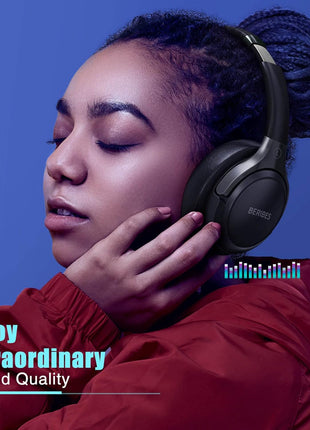 BERIBES Bluetooth Headphones Over Ear, 65H Playtime and 6 EQ Music Modes Wireless Headphones with Microphone, HiFi Stereo Foldable Lightweight Headsets, Deep Bass for Home Office Cellphone PC Ect.