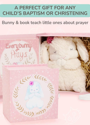 Tickle & Main Everybunny Prays Bunny Plush & Musical Prayer Toy for Christening Gifts for Girls - Pink, 7 in - Baby Dedication & Baptism Gifts for Girls with Illustrated Board Book