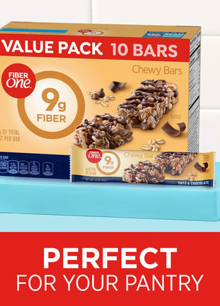 Fiber One Chewy Bars, Oats and Chocolate, Fiber Snacks, Value Pack, 10 Ct, 14.1 oz