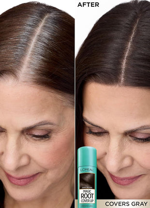 L'Oreal Paris Magic Root Cover Up Gray Hair Spray, 100% Gray Hair Coverage with Buildable, Lightweight, Transfer-Resistant, and Temporary Formula, Ammonia-Free, Dark Brown, 2 oz (1 Count)