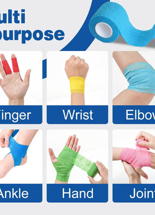 AZEN 16 Pack Self Adhesive Bandage Wrap, 2 inch X 5 Yards Elastic Cohesive Bandage Wrap, Color Athletic Tape, Vet Wrap, Ankle Tape