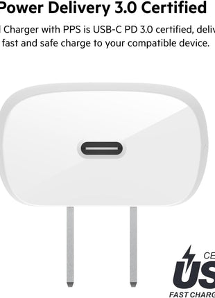 Belkin 30W Compact USB C Charger Block, Fast Charging for Travel | USB-C Power Delivery PPS, Samsung Galaxy S25, iPhone 17, Air, Pro Max, iPad, AirPods, Apple Watch