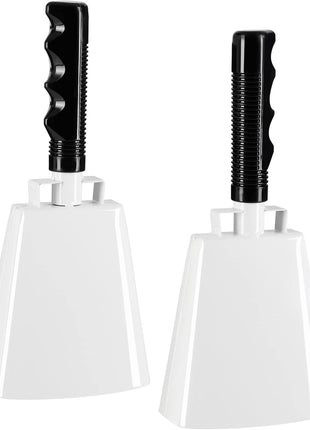 BLUE PANDA 2 Pack Cow Bells - Cowbells for Sporting Events - Percussion Noise Makers with Handle for Football Games, Stadiums (White Cowbell) 9.5-inch Cow Bell