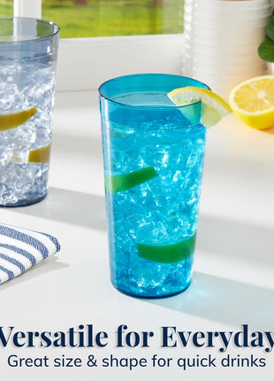 US Acrylic Cafe Plastic Reusable Tumblers (Set of 16) 20 ounce Water Cups Coastal Colors | Restaurant Style Drinking Glasses Value Set, Stackable, BPA free, Made in the USA | Top rack Dishwasher Safe