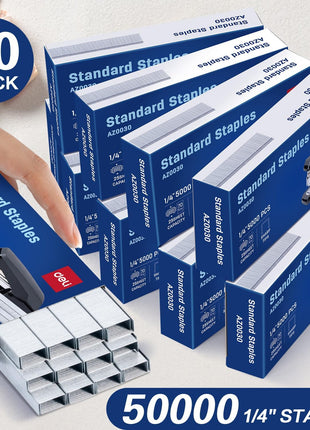 Deli Staples, 50000 Staples, 1/4'' Length, 210/Strip, 10 Boxes of 5000 Each